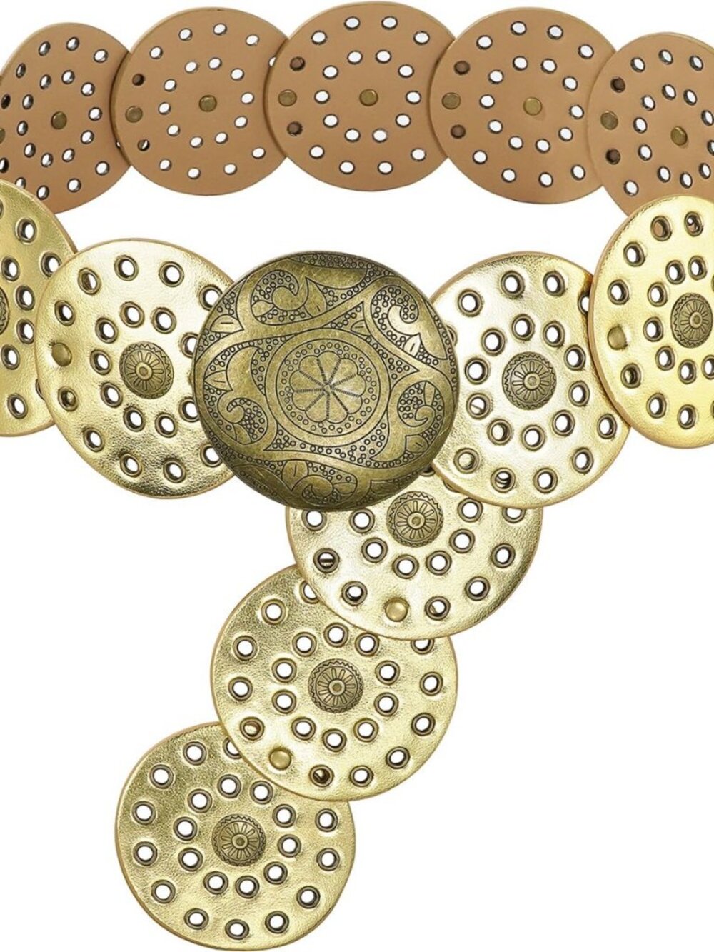 Wide Disc Belt for Women Vintage Hollow Boho Leather Belt